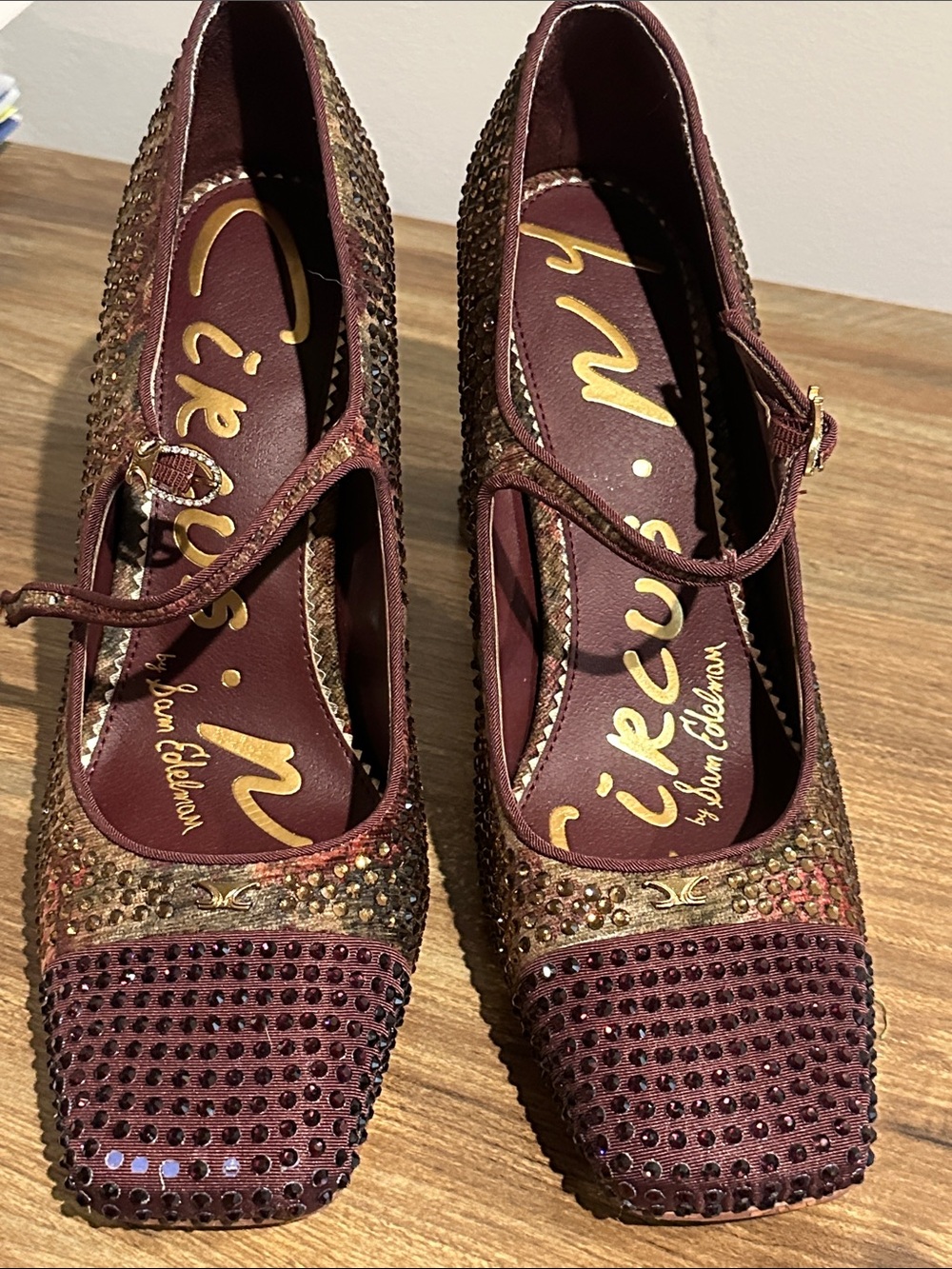 Circus by Sam Edelman Burgundy and Gold Crystal Mary Jane Pumps
